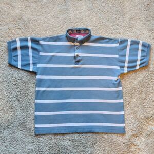 Gant Polo Shirt Mens XL Blue White Striped Salty Dog Washed Vintage 90s